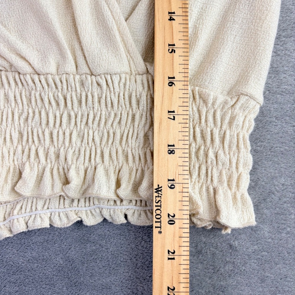 Everleigh Womens S‎ Cream Surplice Wrap Top Smocked Waist Bishop Sleeve Casual - Picture 8 of 8